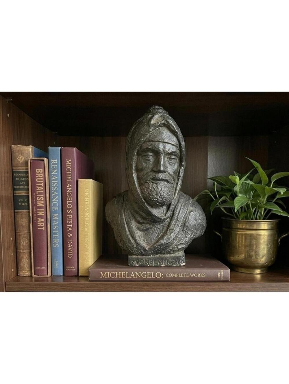 1960 Austin Prod. Michelangelo Bust 12.5" Sculpture Art Dark Academia Library